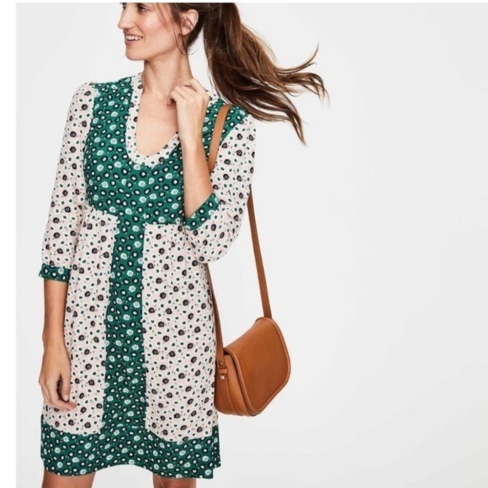 Boden Mollie Pink Green Floral Print Azalea Bud Tunic Dress 3/4 Sleeves Size 16L